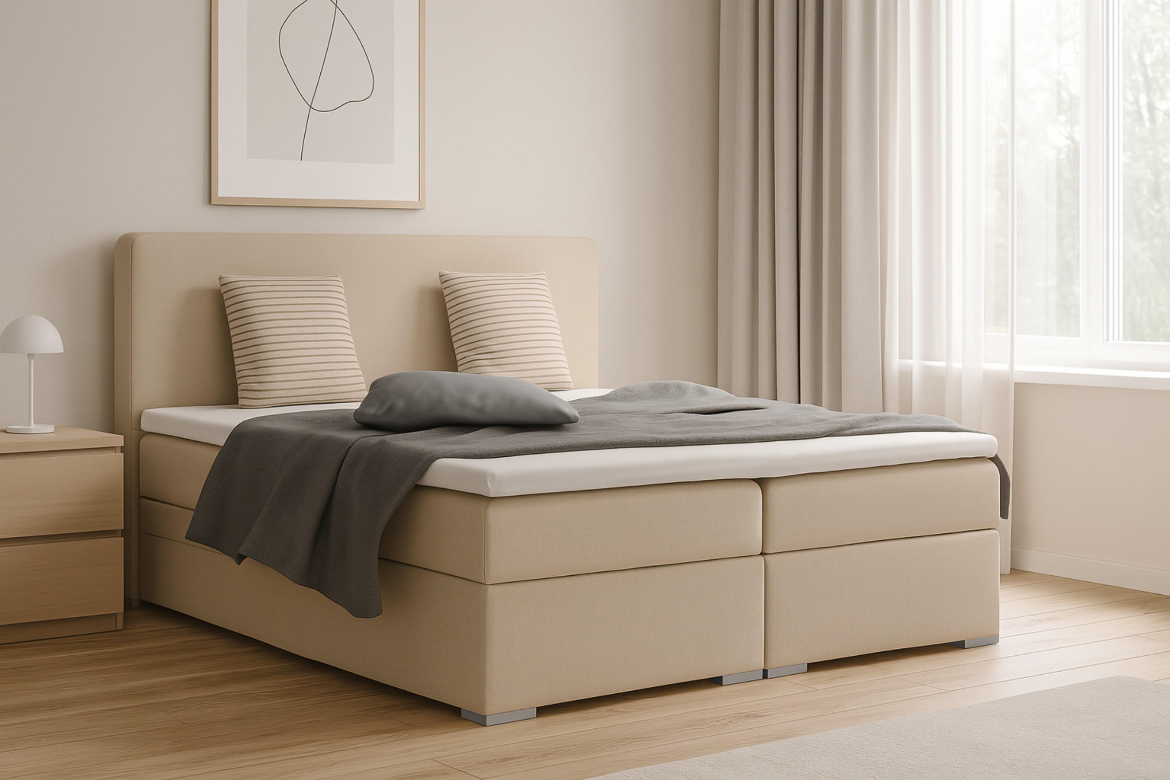 BOXBETT BELLO 160x200 in Velour Beige H3 - Beige, Holz/Holzwerkstoff (160/200cm) - Deine Möbel 24