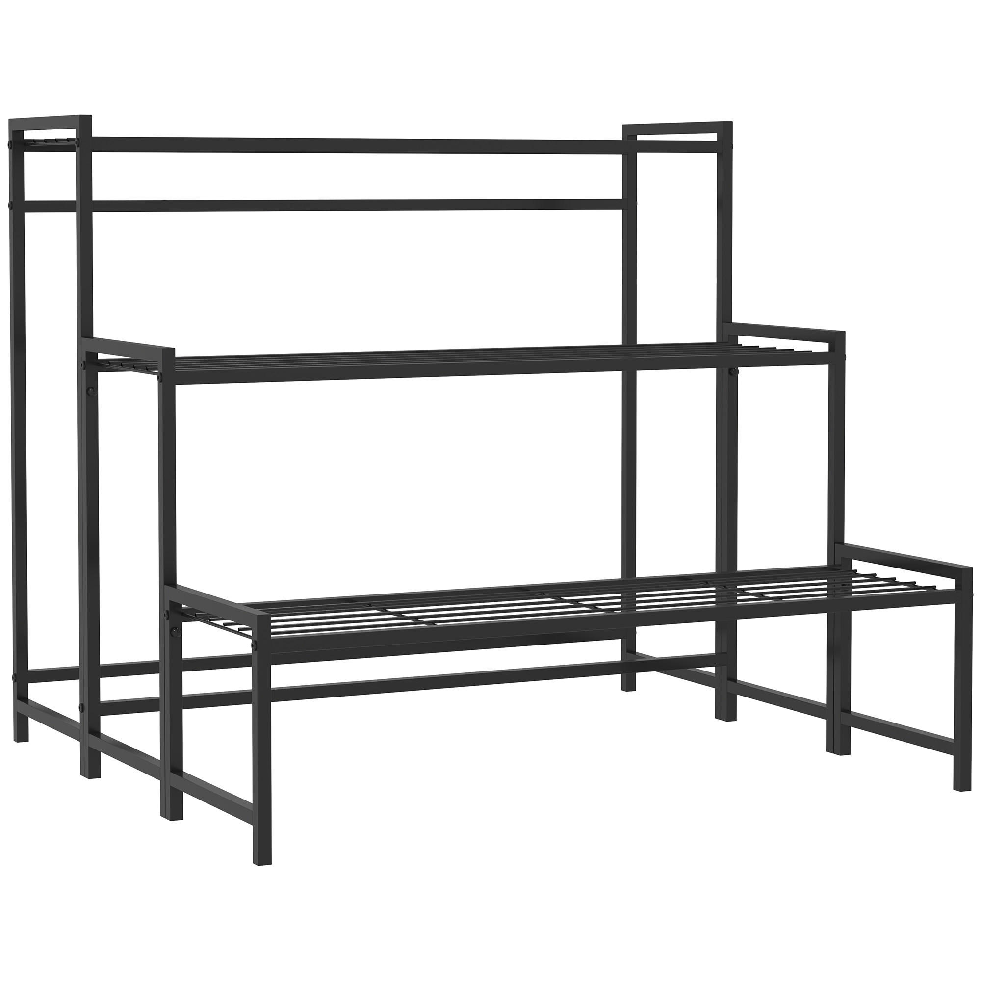 GARTENREGAL aus Metall 75x70x66 cm in Schwarz mit 3 Ebenen - Schwarz, Metall (70/66/75cm) - Modfu