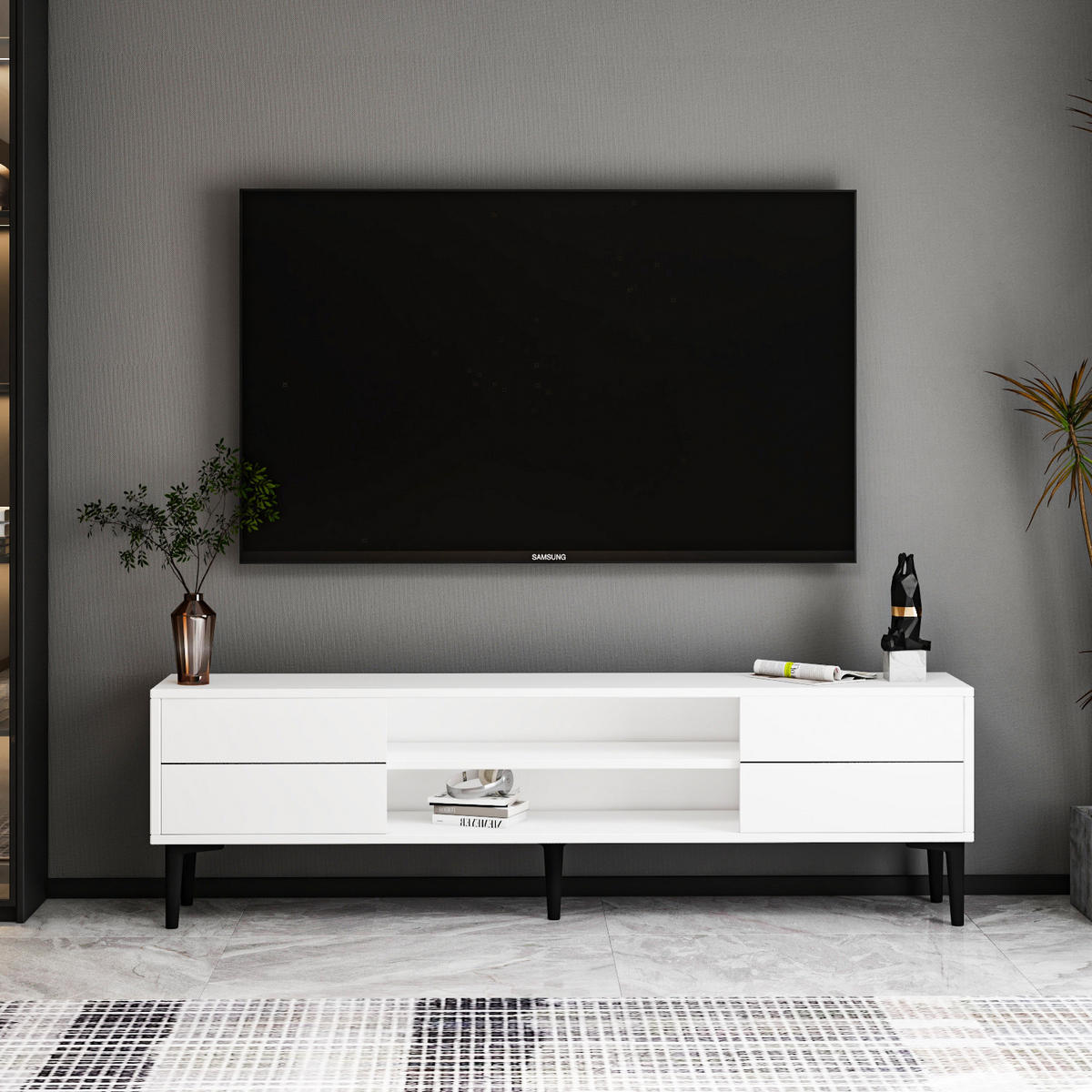 TV-LOWBOARD Aragon Weiß Schwarz - Schwarz/Weiß, Holzwerkstoff/Kunststoff (140/44.6/29.6cm) - moebel17