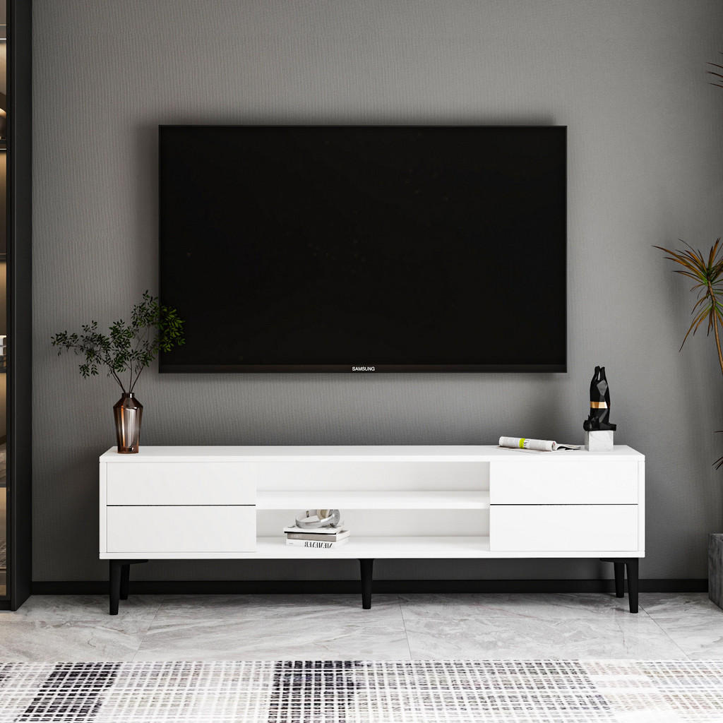 Thumbnail - moebel17 Tv-Lowboard, Weiß, Schwarz, Holzwerkstoff, 1 Fächer, Rechteckig, 140x44.6x29.6 cm, Wohnzimmer, Wohnwände, Lowbo...