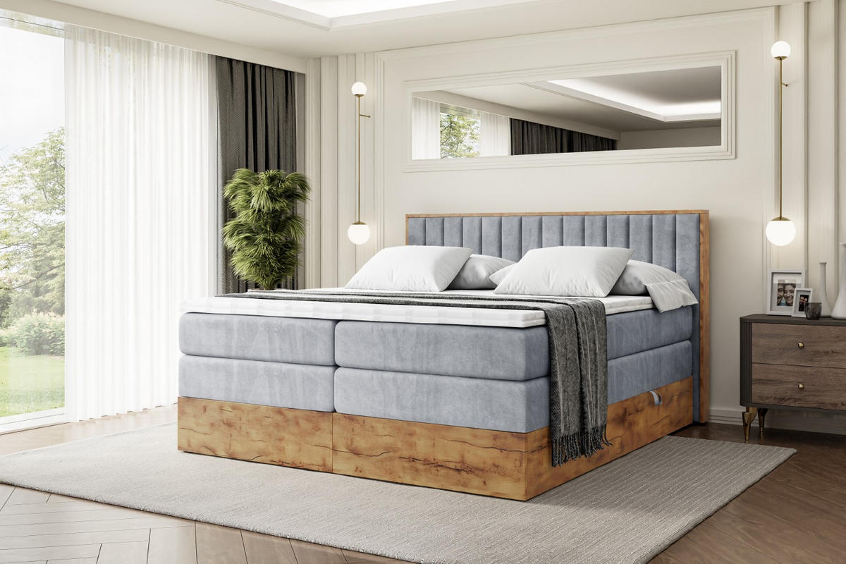 BOXSPRINGBETT mit Matratze H3|H4 und Lattenrost - LOLLI4 KING-120x200 - Grau Casablanca - Grau, Holzwerkstoff (120/200cm) - ALTDECOR