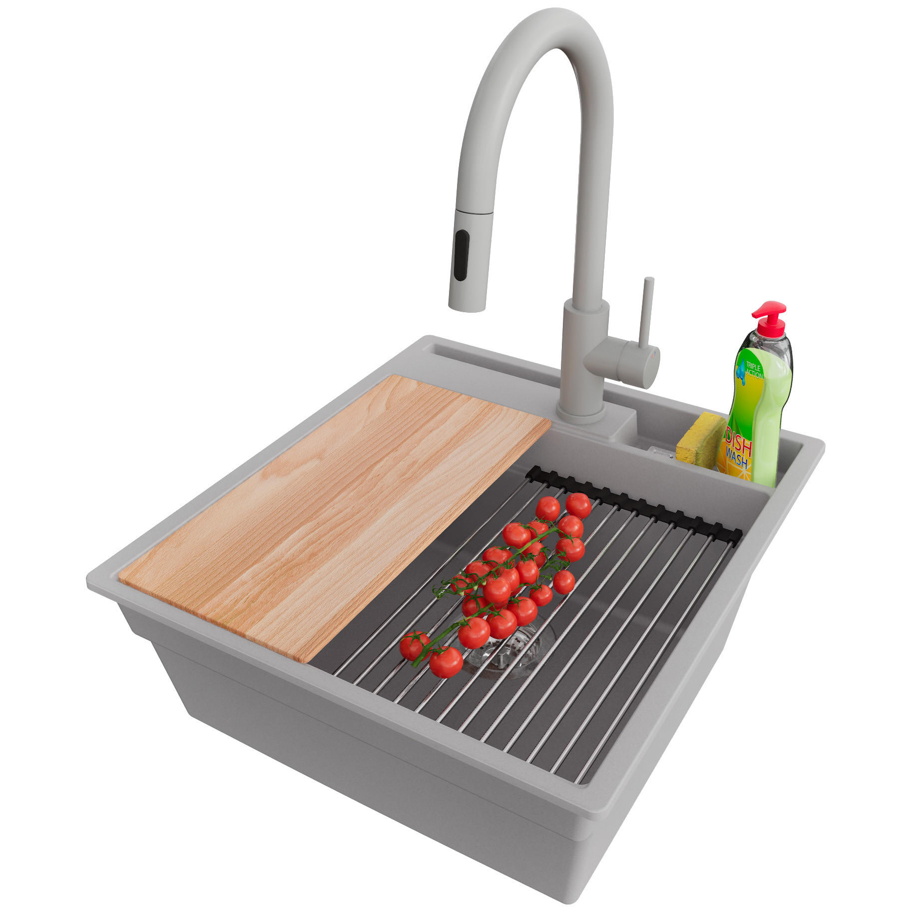 GRANITSPÜLE Oslo Pocket, 2-er set Grau 48/53 cm 1 Becken + Küchenarmatur 40/20 cm + Ablauf-Set + Küchenzubehörset ab 50er Unterschrank - Chromfarben/Beige, Kunststoff (48/20/53cm) - Primagran