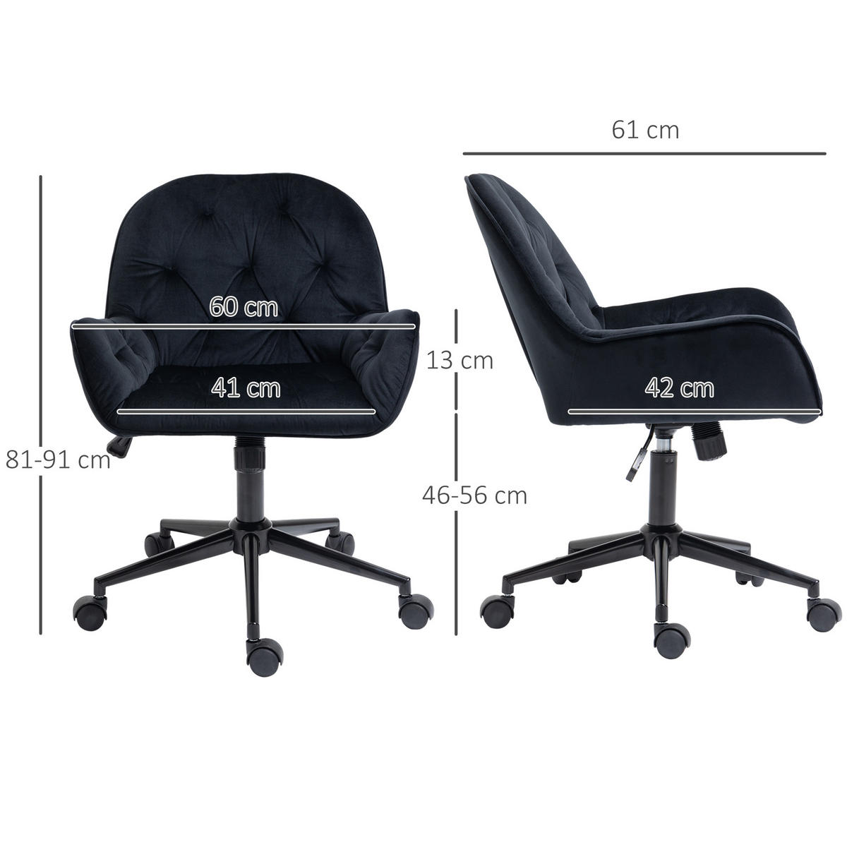 BÜROSESSEL Drehstuhl höhenverstellbarer ergonomisch Büro Schwarz - Schwarz, Kunststoff (61/91/60cm) - Vinsetto