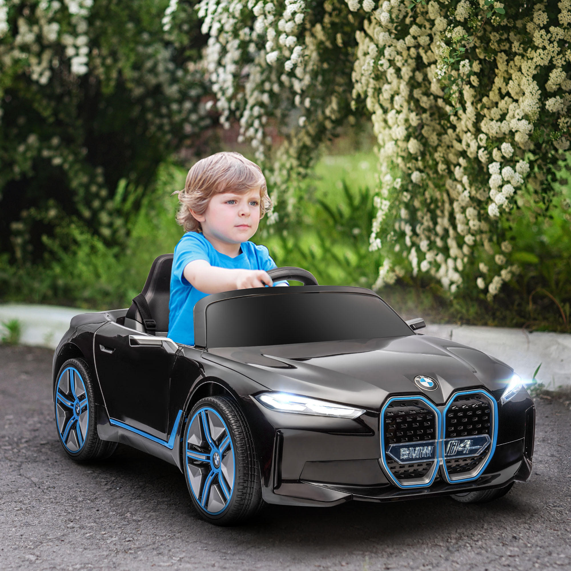 KINDER ELEKTROAUTO, Schwarz/Weiß, Kunststoff+ Eisen - Schwarz, Metall (115/67/45cm) - HOMCOM