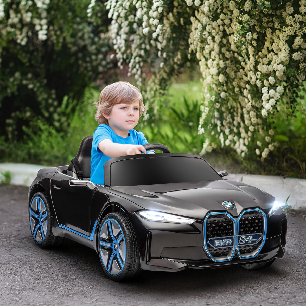 KINDER ELEKTROAUTO, Schwarz/Weiß, Kunststoff+ Eisen - Schwarz, Metall (115/67/45cm) - HOMCOM