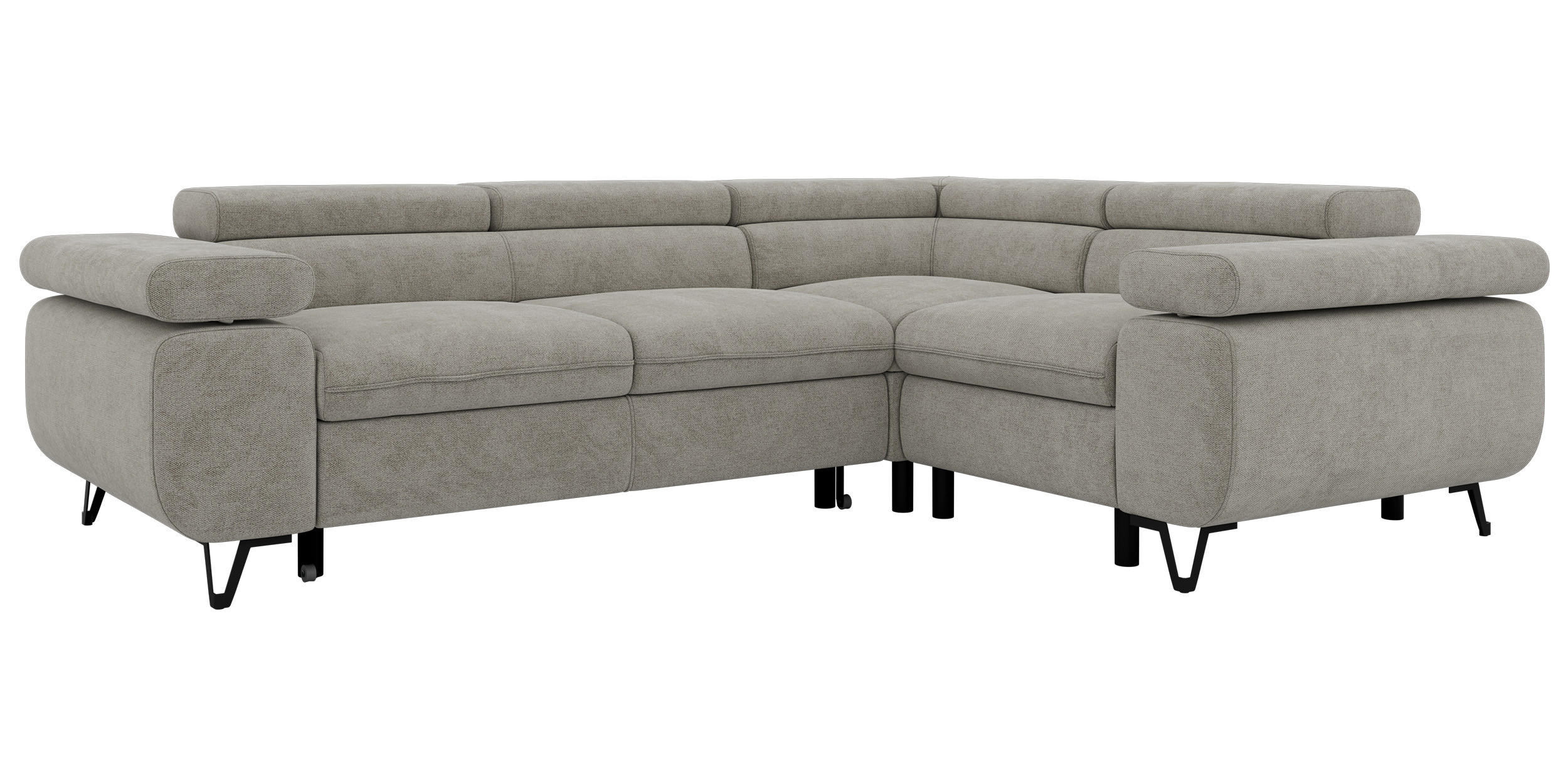 ECKSOFA FALCO L - Hellgrau Stukture - Rechts Seite - Hellgrau/Schwarz, Textil/Metall (268/197cm) - MKS