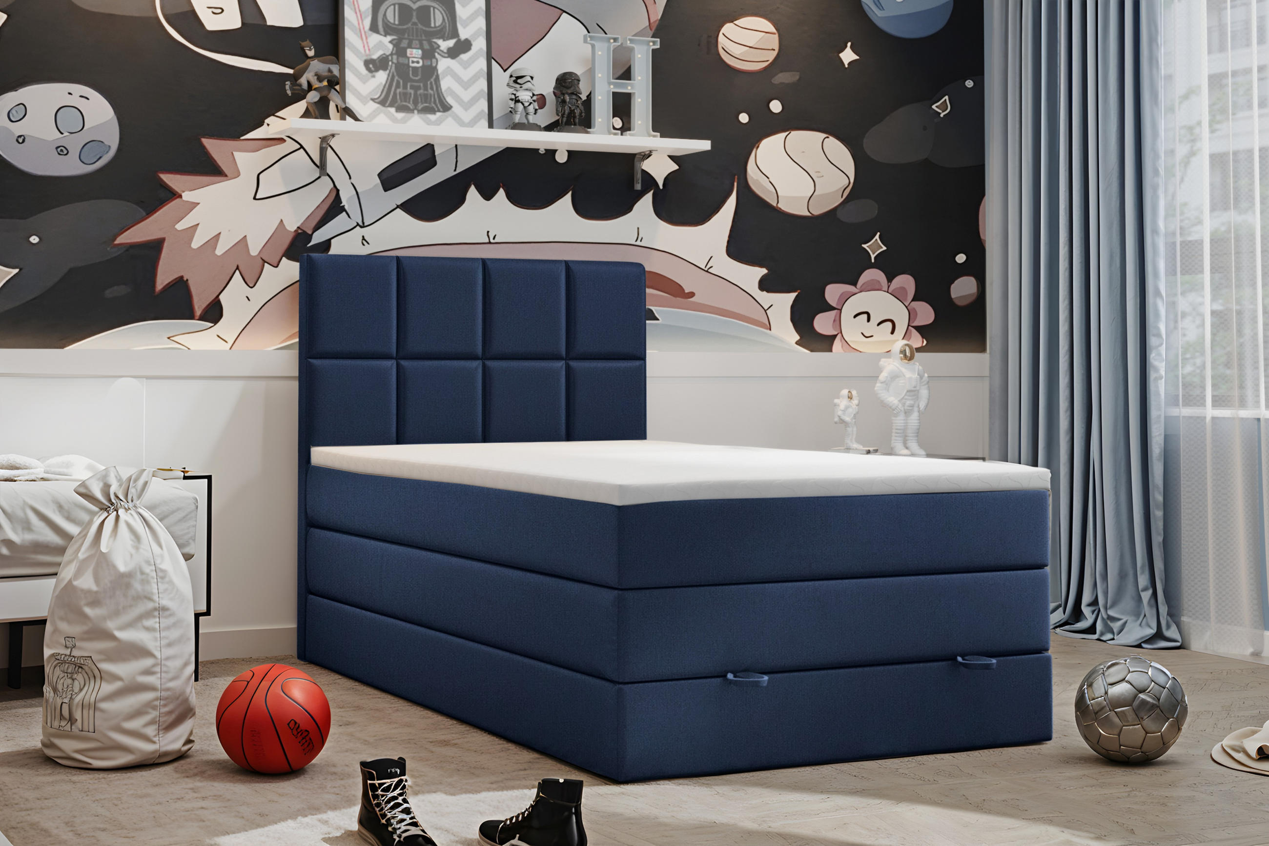 BOXBETT Olaf Premium 120x200 Dunkelblau - Dunkelgrau, Textil/Metall (120/200cm) - VLR BEDS