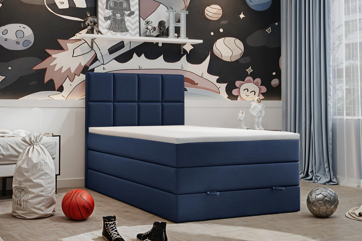 BOXBETT Olaf Premium 120x200 Dunkelblau - Dunkelgrau, Textil/Metall (120/200cm) - VLR BEDS