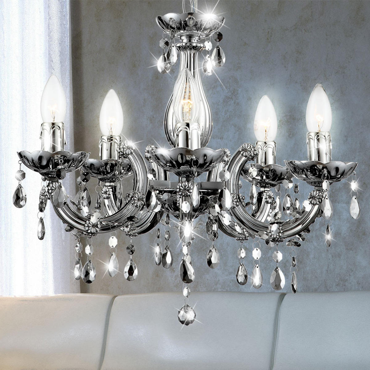 KRONLEUCHTER Chrom Silber - Silberfarben, Metall (44/44/128cm) - Globo Lighting