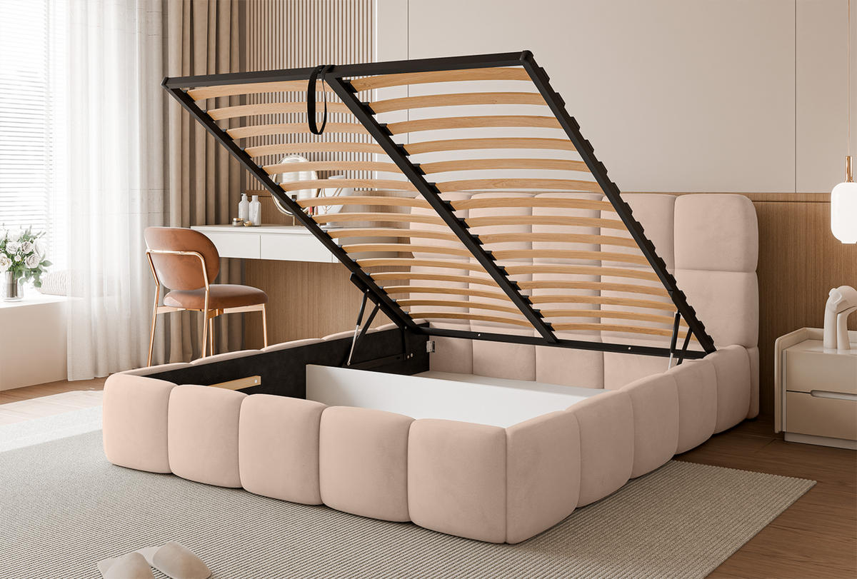 POLSTERBETT Mostar 160x200 cm, Lachs - Hellrosa, Textil (160/200cm) - Fedve