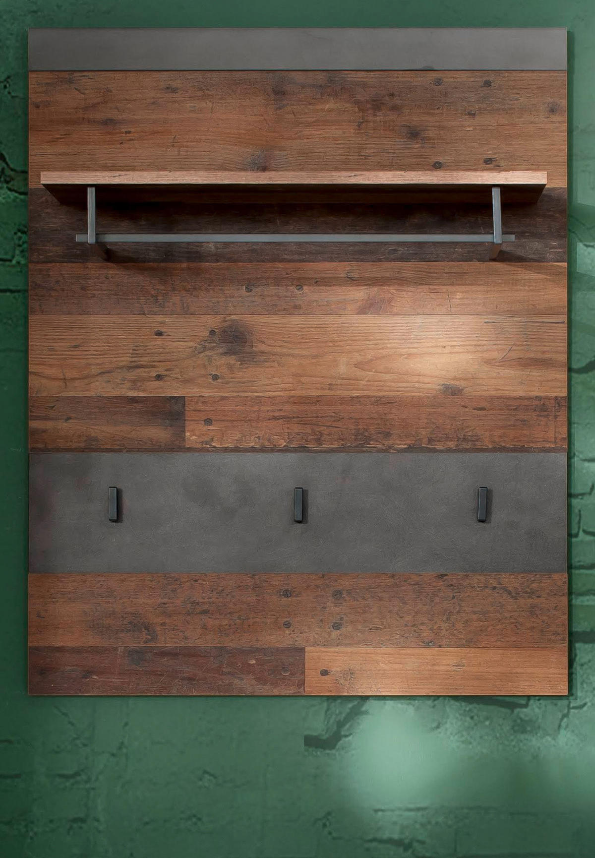 GARDEROBENPANEEL Used Wood Shabby mit grau 80 x 106 cm, Flurgarderobe mit Kleiderstange - Braun/Grau, Holzwerkstoff (80/106/28cm) - Top.Furn