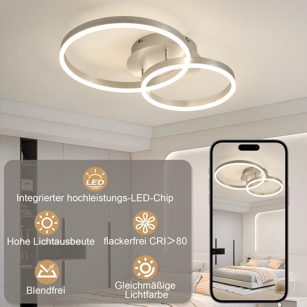 LED-DECKENLEUCHTE Jensk 30/24/40 cm - Silberfarben, Metall (40/30/24cm) - ZMH