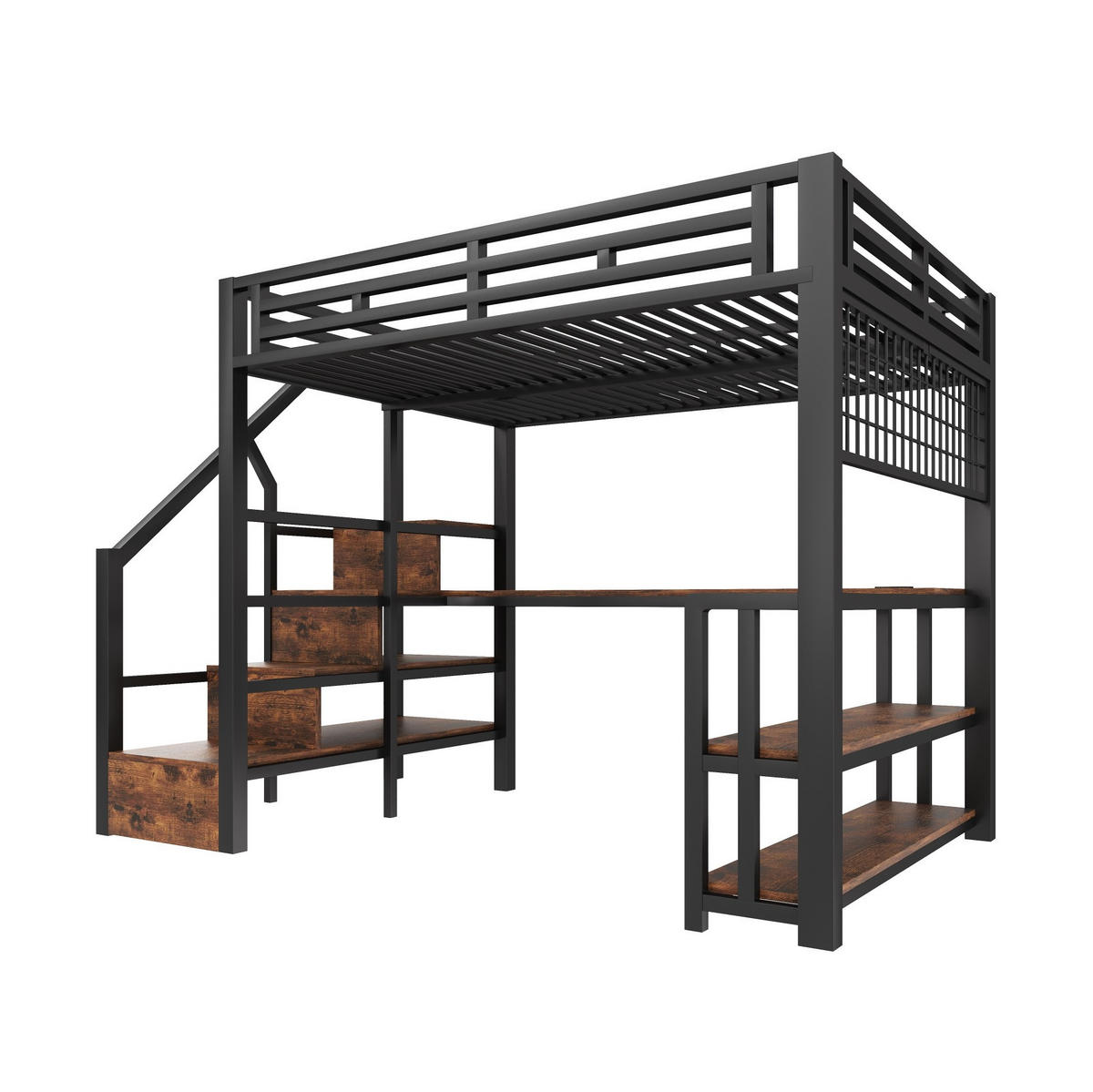 HOCHBETT 140/200 cm Schwarz aus Metall mit Schreibtisch - Schwarz, Metall (140/200cm) - OKMYHOME