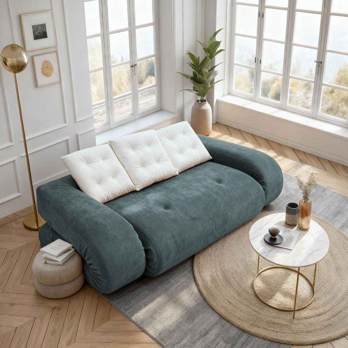 SCHLAFSOFA Okoa 2-Sitzer - Salbei und Weiß - Salbeigrün, Textil (120/60/120cm) - COCO Living