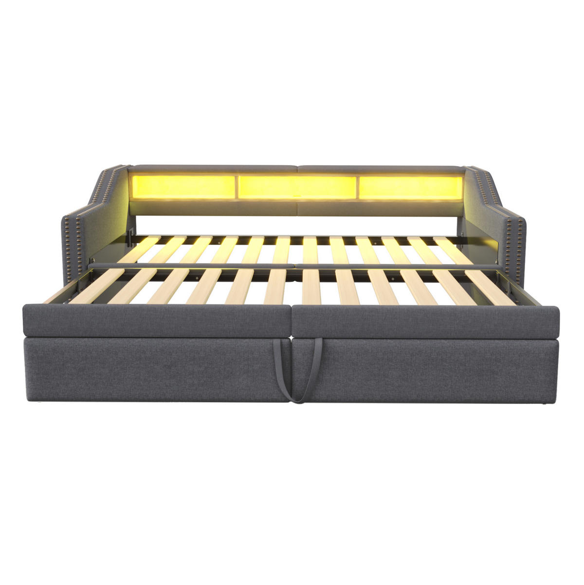 BETT 90/180/200 cm Dunkelgrau aus Leinen mit Bett, USB und LED - Dunkelgrau, Textil (90/190cm) - OKMYHOME