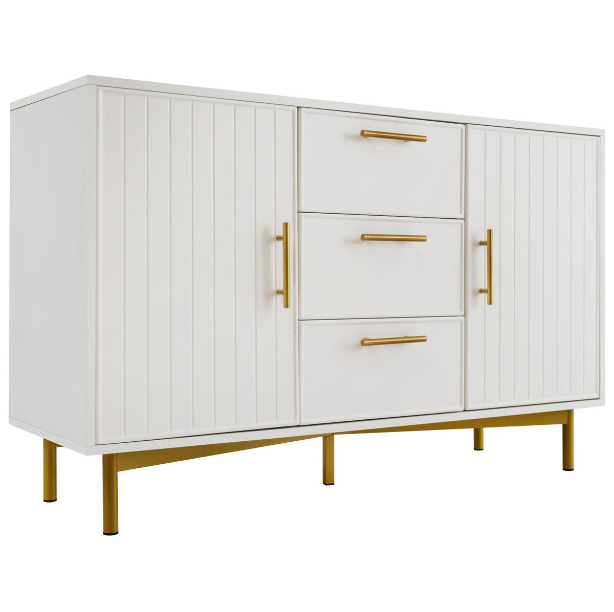 KOMMODE 120/40/75 cm aus Spanplatte mit geriffelten Fronten und verstellbarem Einlegeboden Weiß - Weiß, Holzwerkstoff (120/40/75cm) - Modenvie