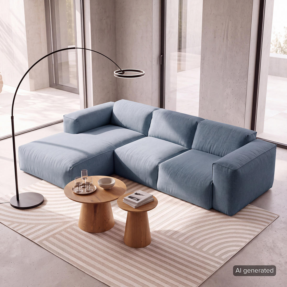 3-SITZER ECKSOFA mit Longchair - Blaugrau/Schwarz, Kunststoff/Textil (251/173cm) - home24