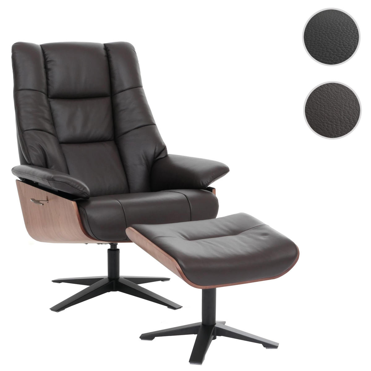 RELAXSESSEL + HOCKER Braun - Braun, Leder (81/105/106cm) - MCW