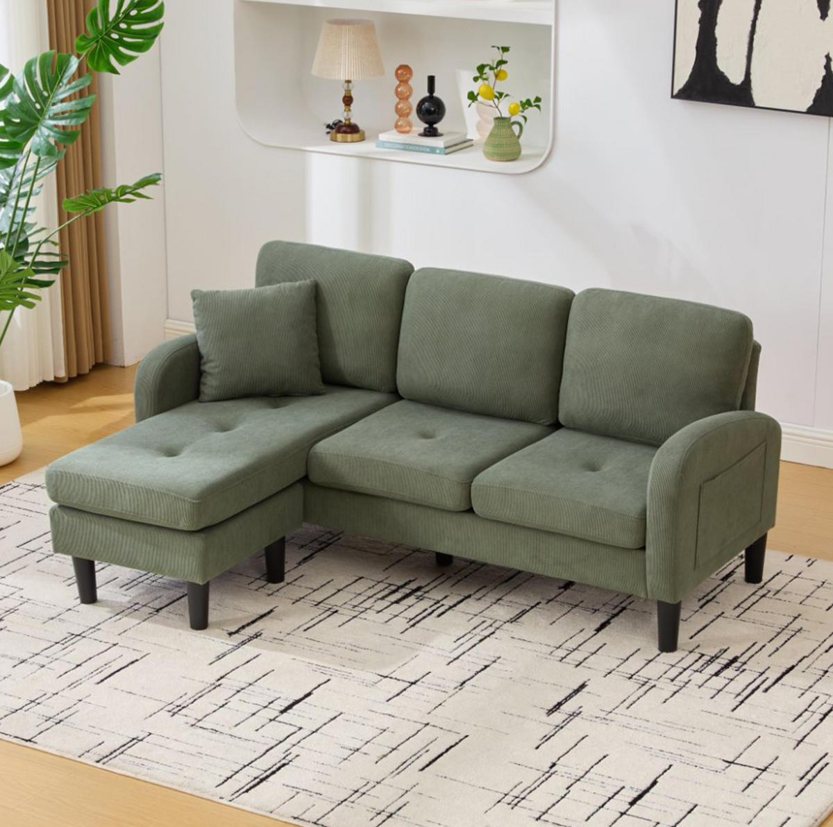 ECKSOFA 166/118/77 cm Grün aus Cord mit Chaiselongue - Grün, Textil (118/166cm) - OKMYHOME