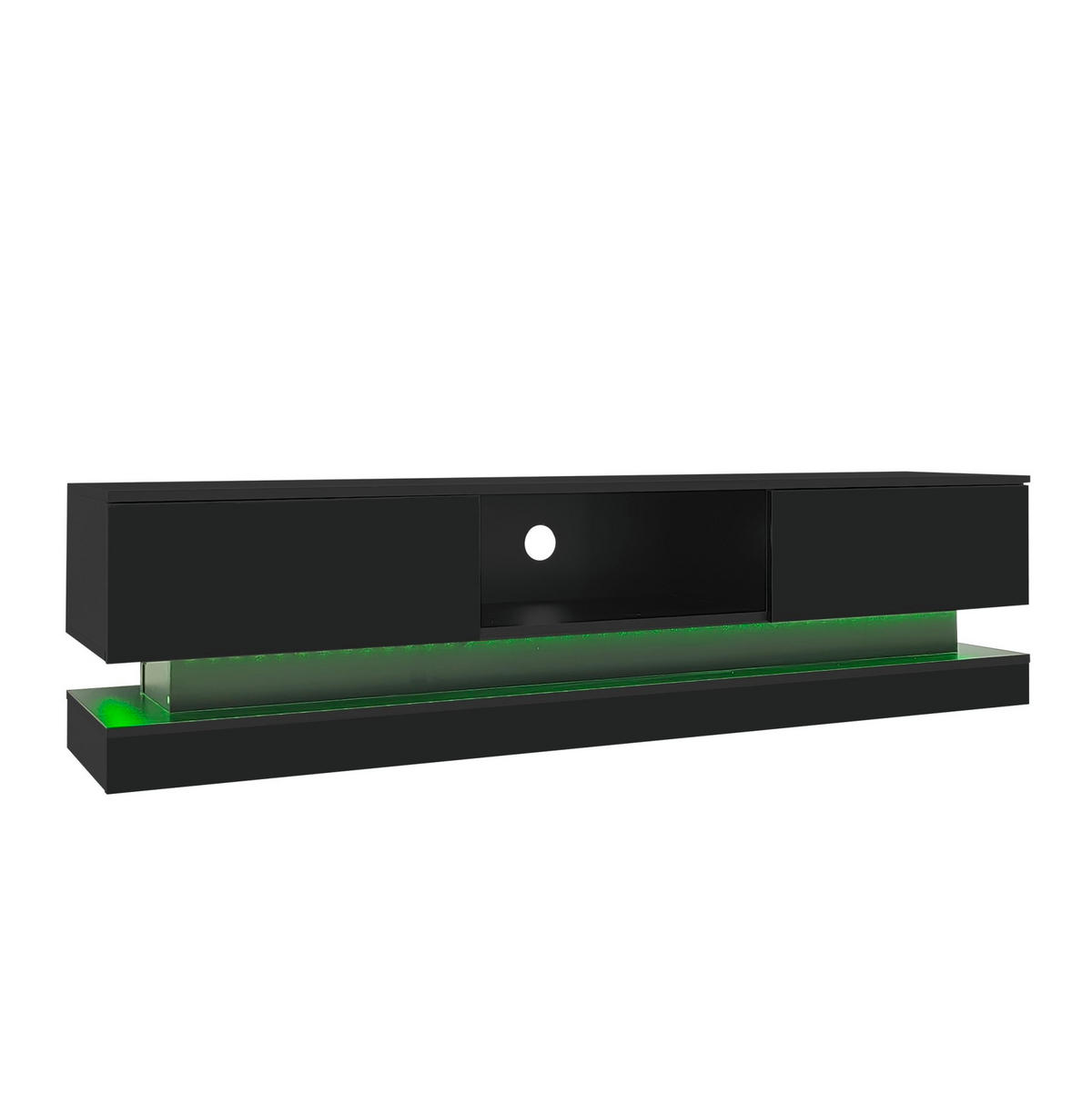 TV-LOWBOARD aus Spanplatte 160x35x40,5 cm Schwarz mit LED-Beleuchtung, 2 Schubladen und App-Steuerung - Schwarz, Holzwerkstoff (160/40.5/35cm) - Modfu