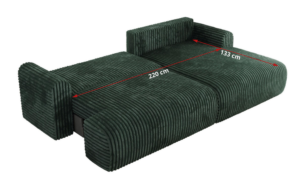 ECKSCHLAFSOFA TONO L Grün Cord - links - Schwarz/Grün, Kunststoff/Textil (260/150cm) - MKS