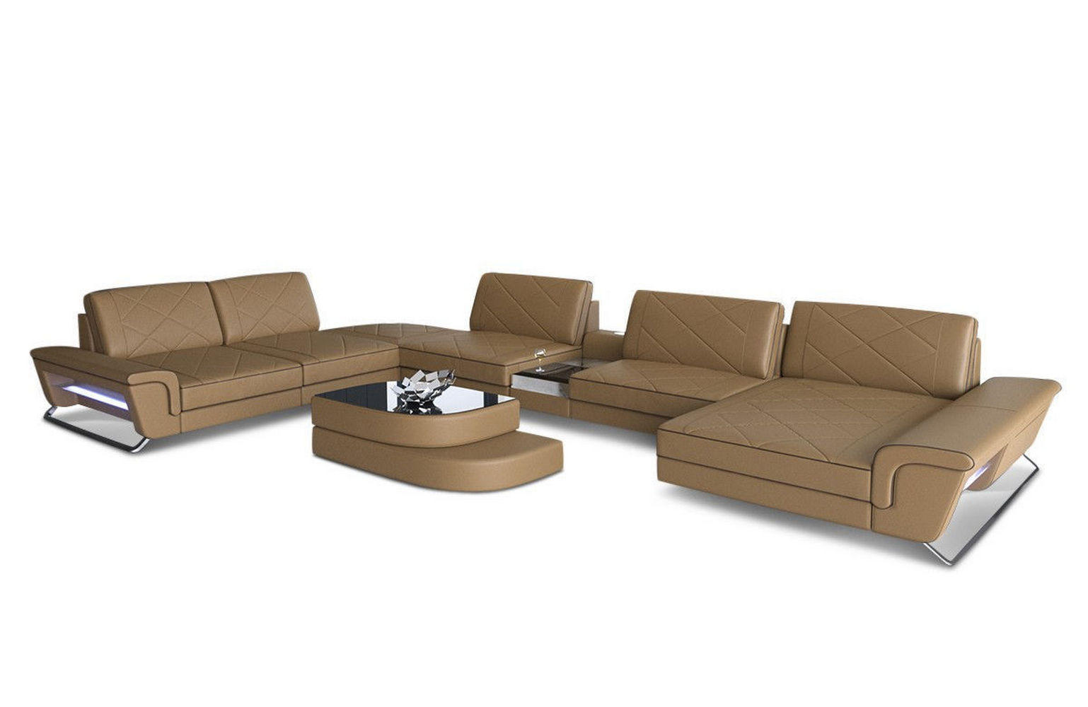 WOHNLANDSCHAFT Bari XXL - Beige, Leder (456/89/329cm) - Sofa Dreams