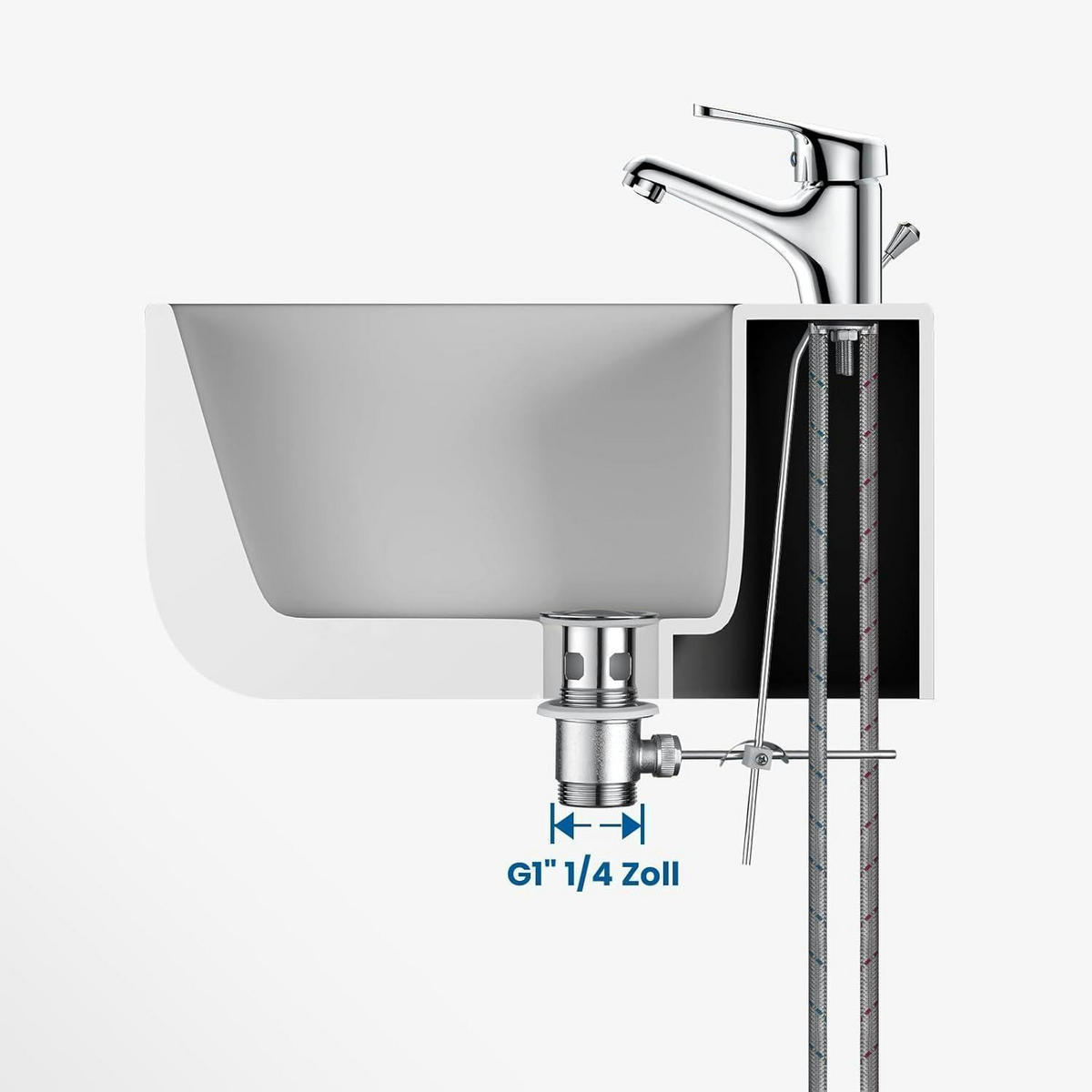 WASCHTISCHARMATUR mit Zugstange Chrom - Silberfarben, Metall (21/7/31cm)