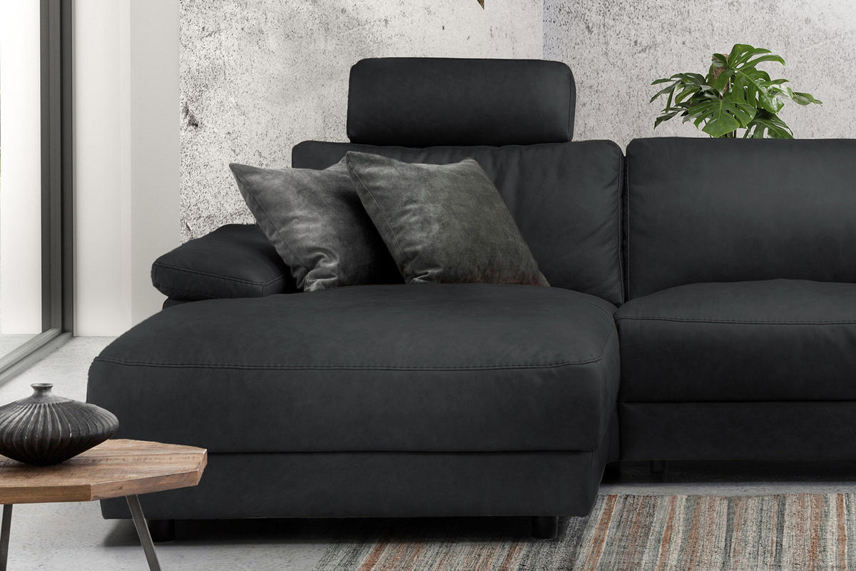 ECKSOFA XL MOTOR. RELAXFUNKTION LOLA Schwarz Leder - Schwarz, Leder (304/178cm) - KAWOLA