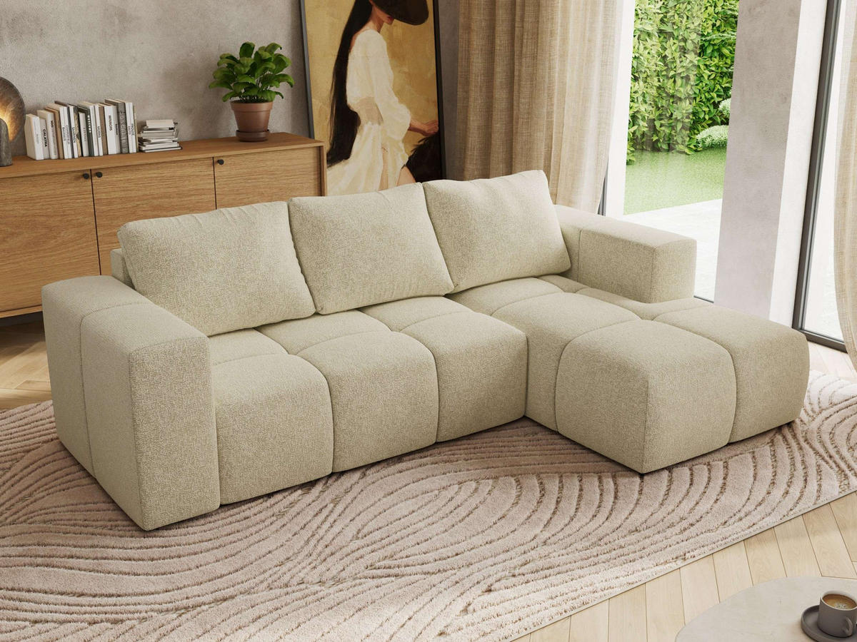 ROHOVÁ SEDAČKA MONIVA L - Krémová Strukturovaná látka - Pravá Strana - černá/krémová, textil/plast (266/164cm) - MKS