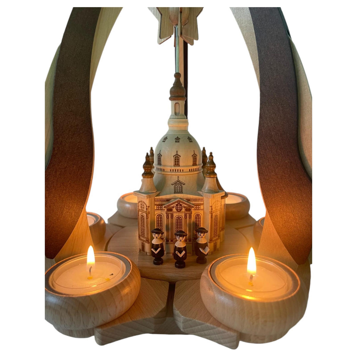 PYRAMIDE Dresdner Frauenkirche für 6 Teelichter 27/27/36 cm - Multicolor, Holz (27/36/27cm)