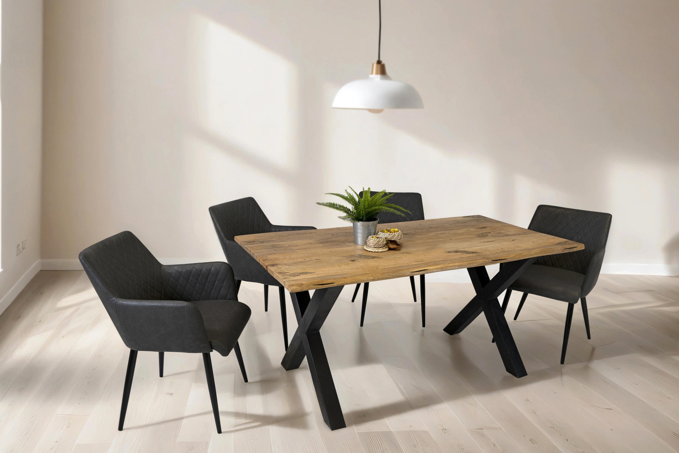 ESSTISCH TIGER X - Beige/Schwarz, Holz/Metall (90/180/77cm) - SAM