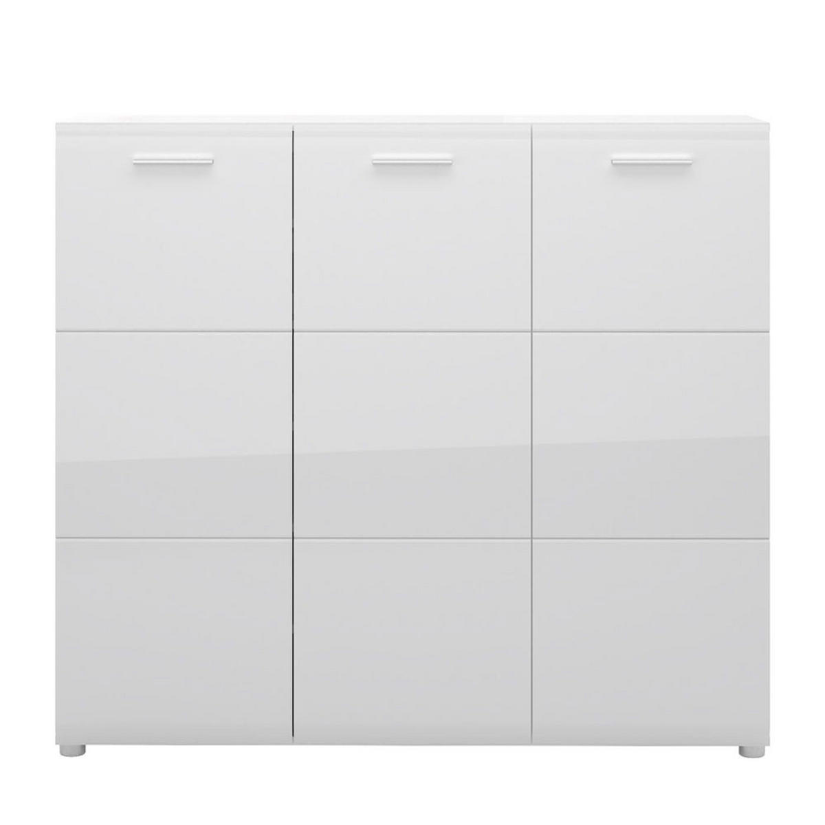 SCHUHKOMMODE Merano Weiß / Weiß Hochglanz 135 / 36 / 120cm - Weiß Hochglanz/Weiß, Holz/Holzwerkstoff (135/36/120cm) - Feldmann-Wohnen