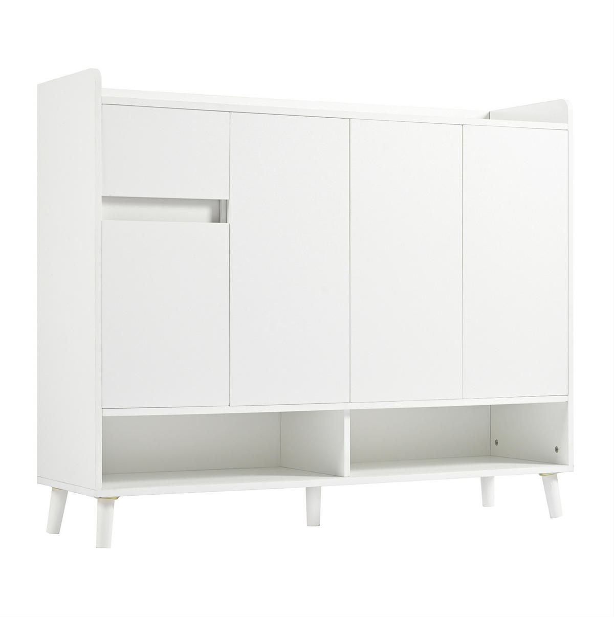 BOTNÍK 120/35/99 cm bílý z dřevotřísky se zásuvkou a 4 dvířky - bílá, kompozitní dřevo (120/99/35cm) - OKWISH