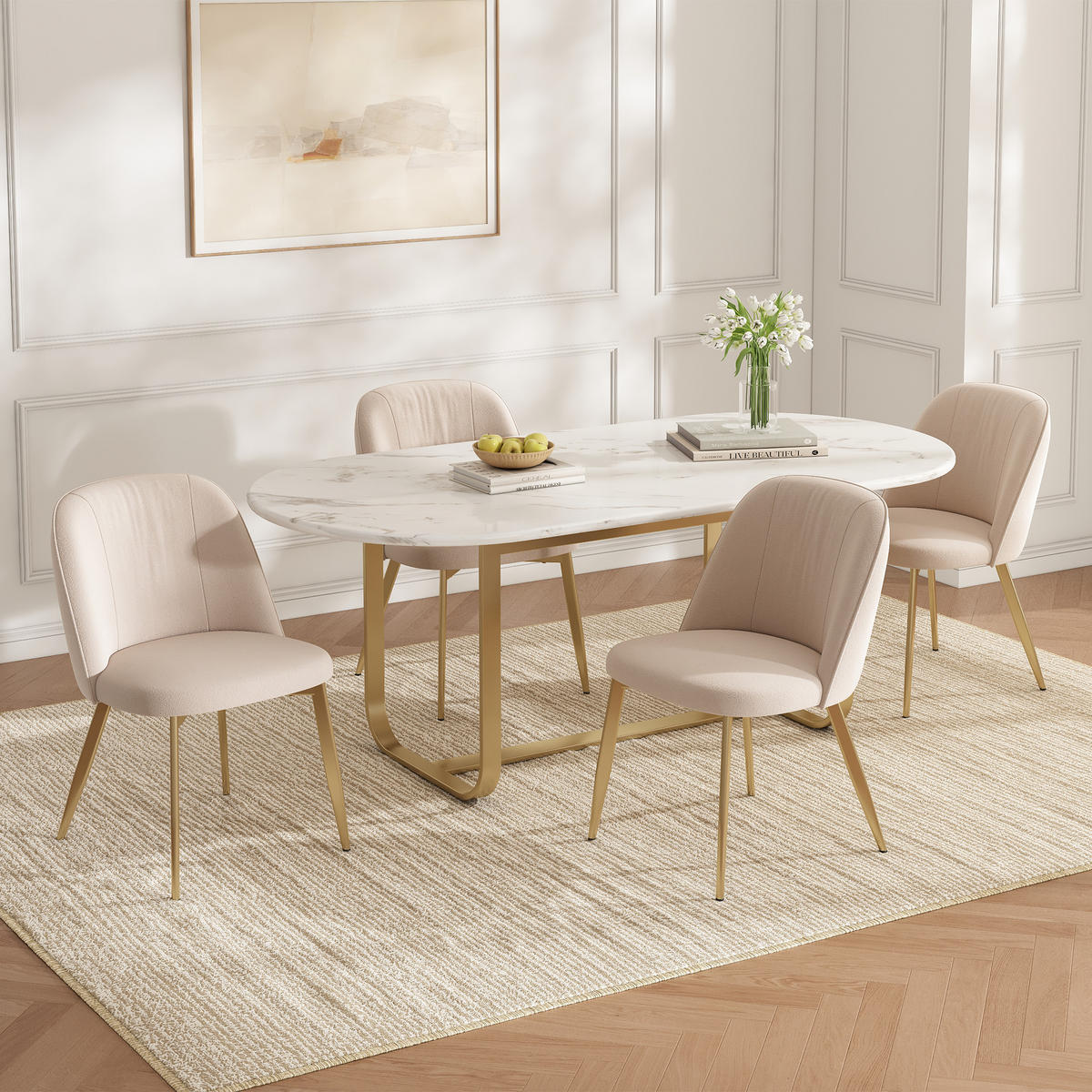 ESSZIMMERSTÜHLE 2er Beige Samt Gold modern bequem - Beige, Textil (50/80/53cm) - FLIEKS