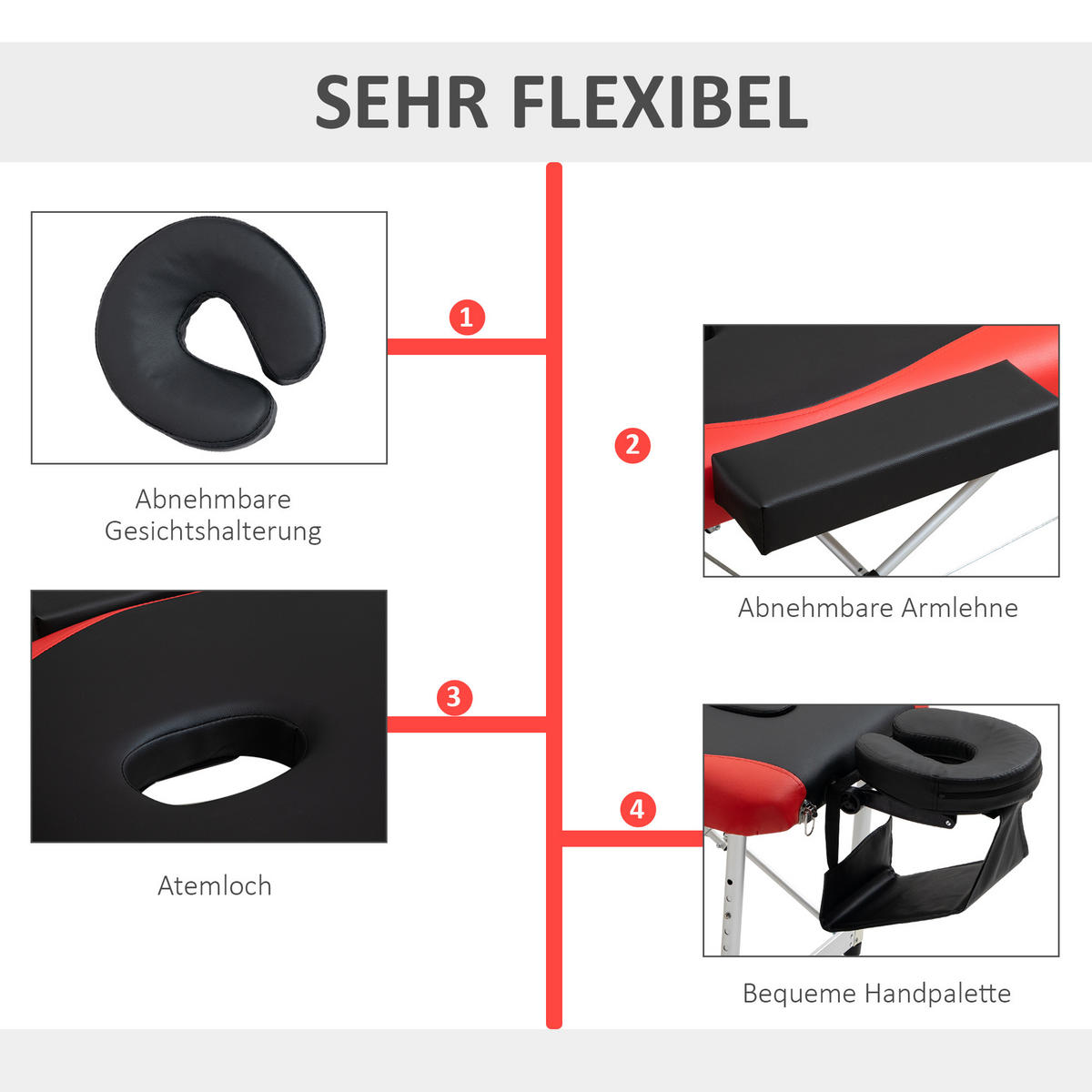 MASSAGELIEGEN höhenverstellbarer Massagetisch Massagebett Aluminium Kunststoff - Multicolor, Metall (81/84/215cm) - HOMCOM