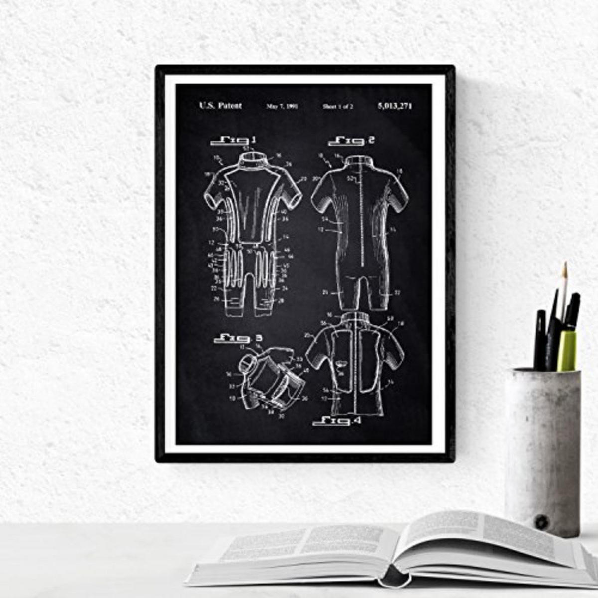 POSTER Set mit 4 Schwarz PATENTEN SURF A4 Schwarzer Rahmen - Schwarz, Papier (29.7/3cm) - Nacnic