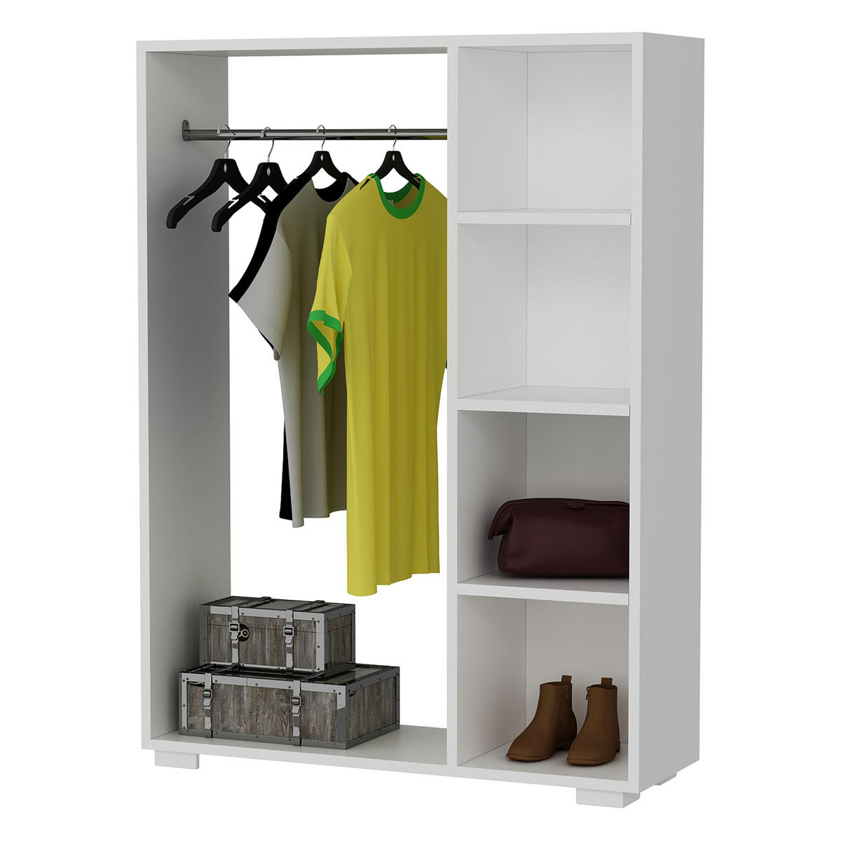 KLEIDERSCHRANK Nesbyen - Weiß, Holzwerkstoff/Kunststoff (90/126/30cm) - [en.casa]