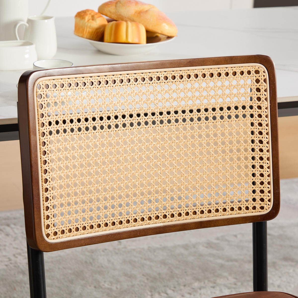 SCHWINGSTUHL DE-36881 2er-Set mit Rattan-Rückenlehne und PU-Leder-Sitz Braun - Braun, Metall (58/86/46cm) - ComfortXL