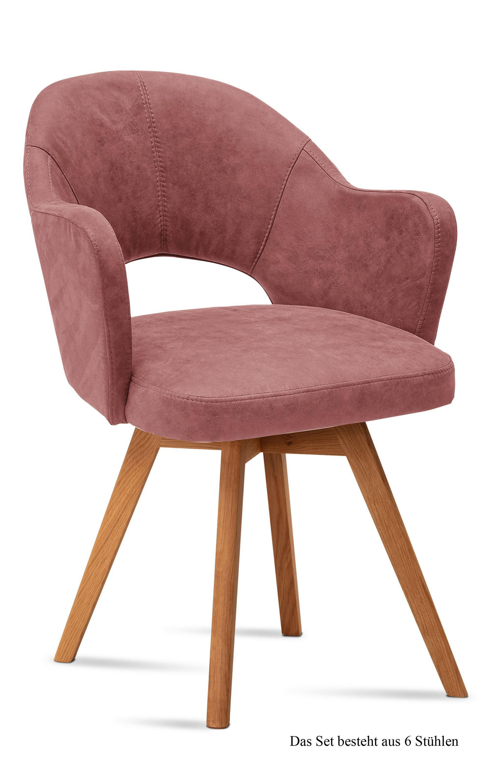 ARMLEHNSTUHL (6er-Set) Dolly 59x87x61 Eiche geölt/Rosewood - Eichefarben/Dunkelrosa, Kunststoff (61/87/59cm) - 58aufmkessel