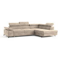 ECKSOFA FAVIEN R-S Creme Velours-Stoff mit Schlaffunktion - Creme, Holz (257/190cm) - MASSENO