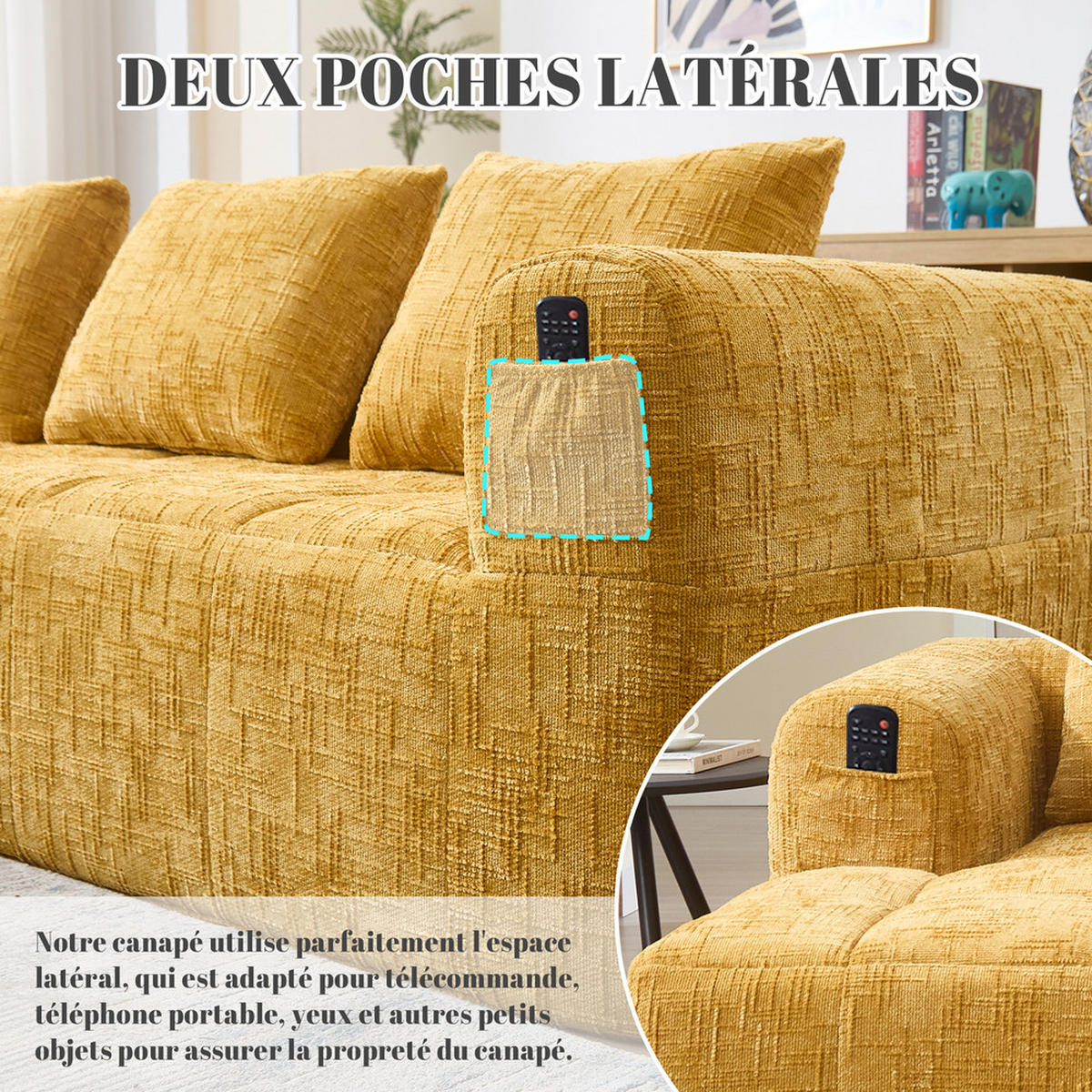 ECKSOFA Chenille 250x158cm - Gelb, Textil (37/38.5cm) - Raelunyi
