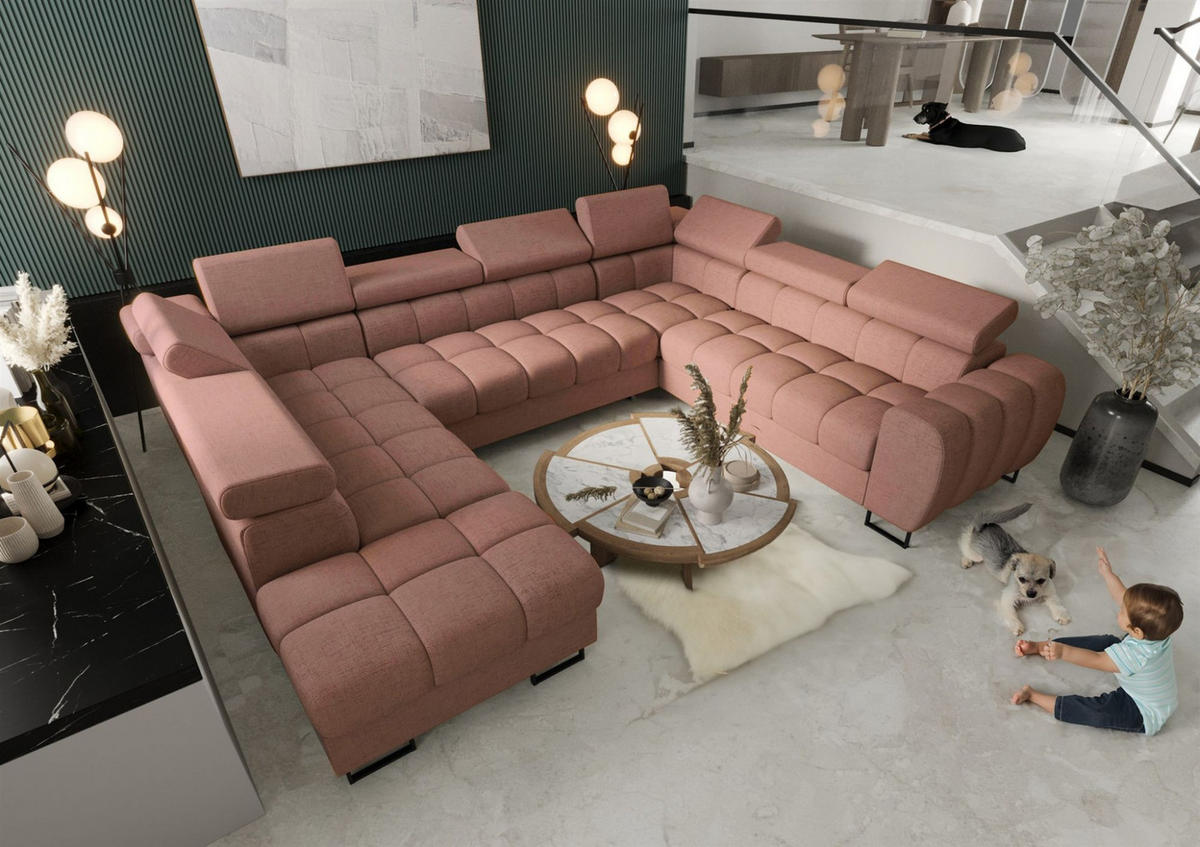 WOHNLANDSCHAFT Bastien Xl - Rosa, Holzwerkstoff/Textil (265/95/350cm) - Fun Möbel