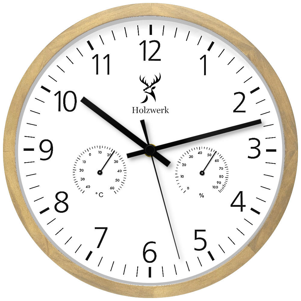WANDUHR Holz Designer MEERSBURG Wand Uhr, beige, weiß - Beige/Schwarz, Glas/Holz (30/30/4.2cm) - Holzwerk
