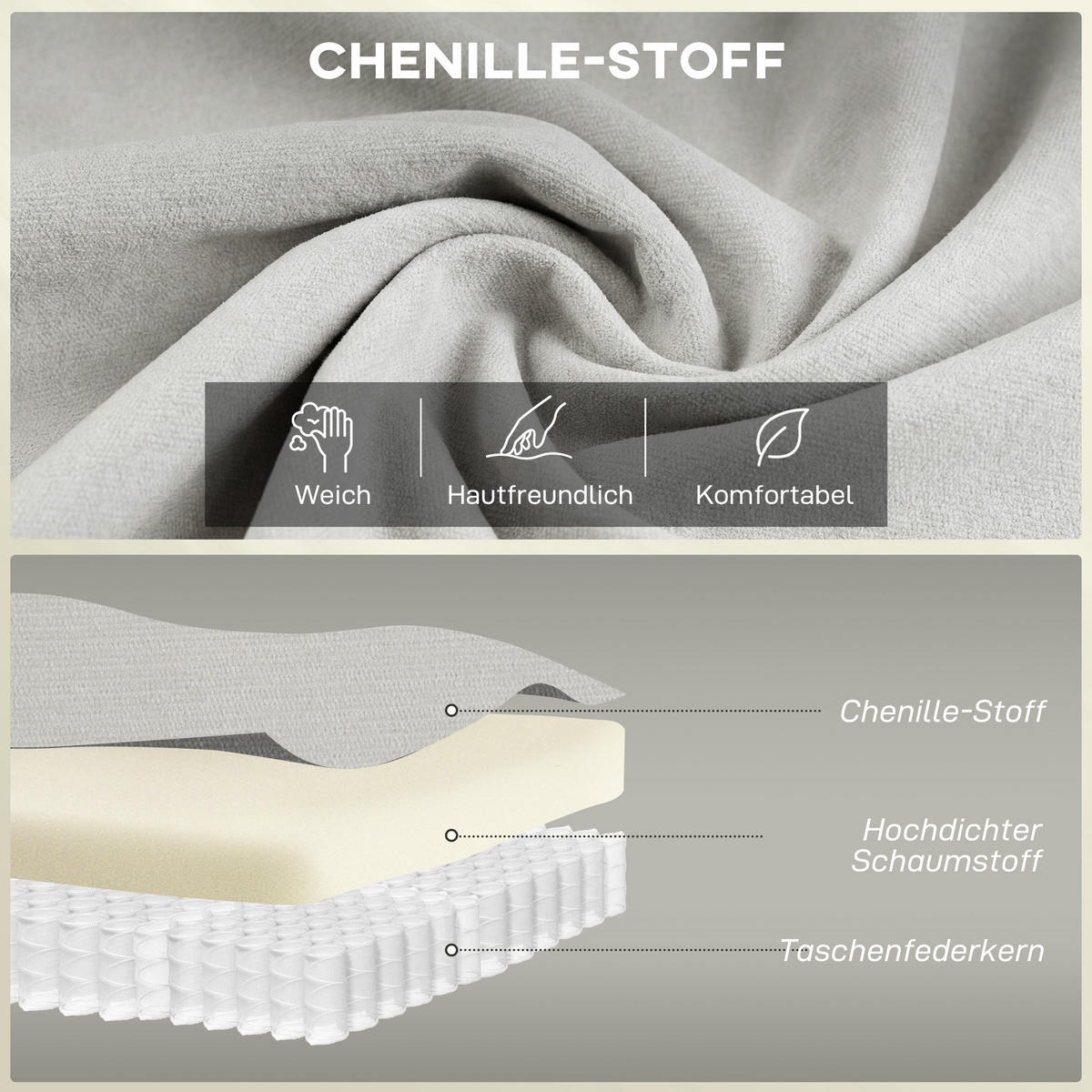 SOFA 2-Sitzer aus Chenille Cremeweiß - Creme, Textil (84/95/146cm) - HOMCOM