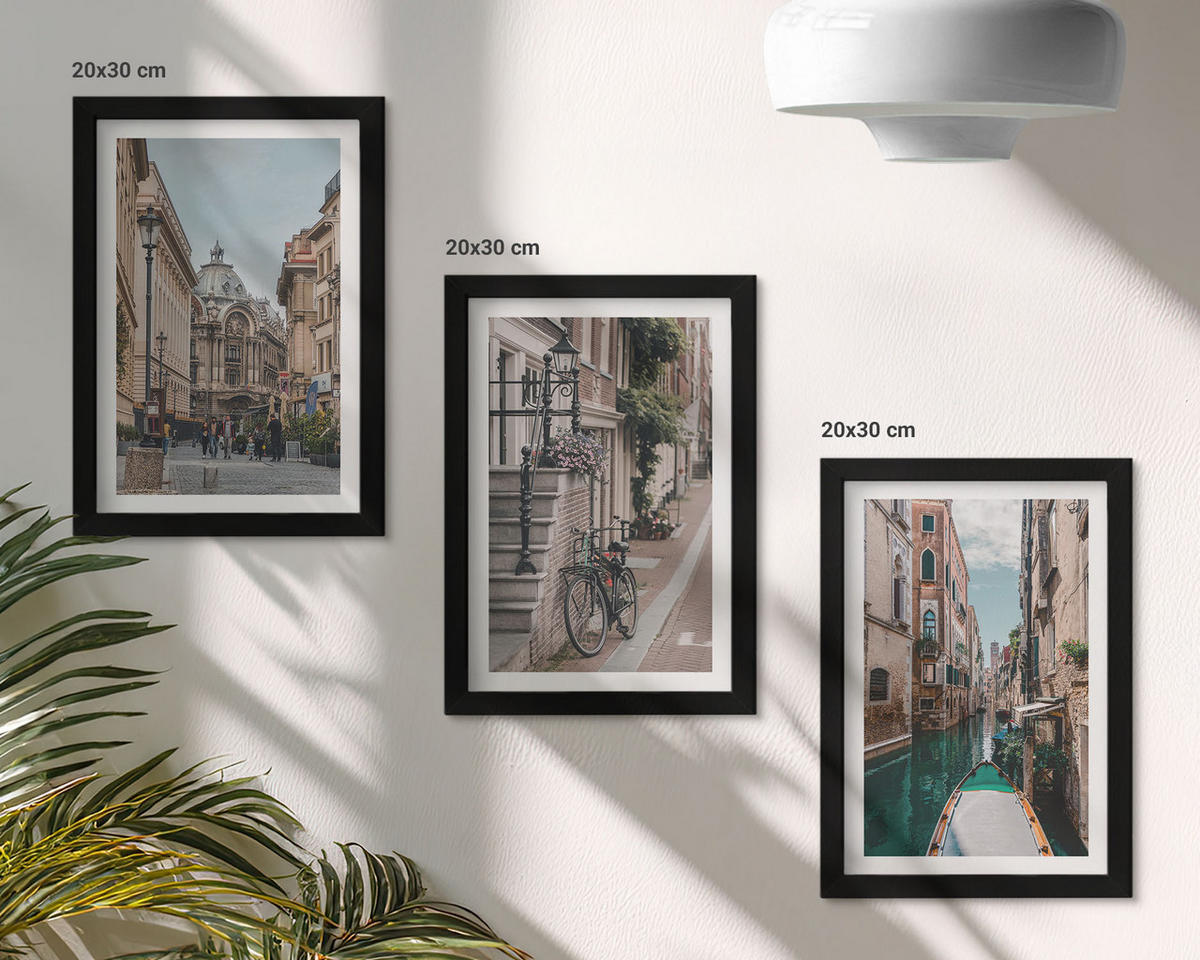 WANDBILDER 3er-Set - 20x30 cm Schwarzer Rahmen - Venedigs Wasserstraßen - Schwarz, Kunststoff (20/30cm) - ArtPrintCave
