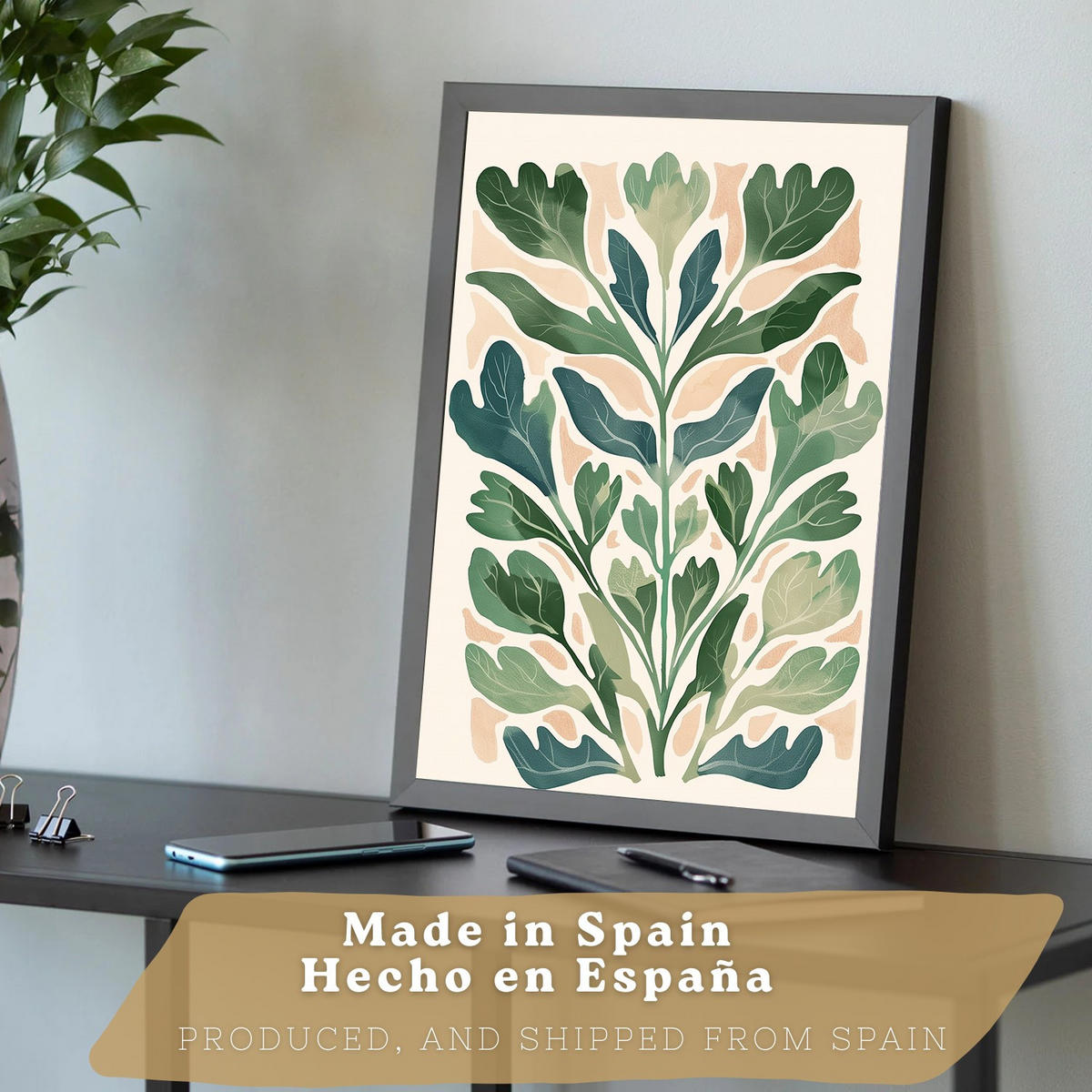 PLAKAT Sada 3 Zelené rostliny A3 Černý rám - černá, papír (29.7/1/42cm) - Nacnic