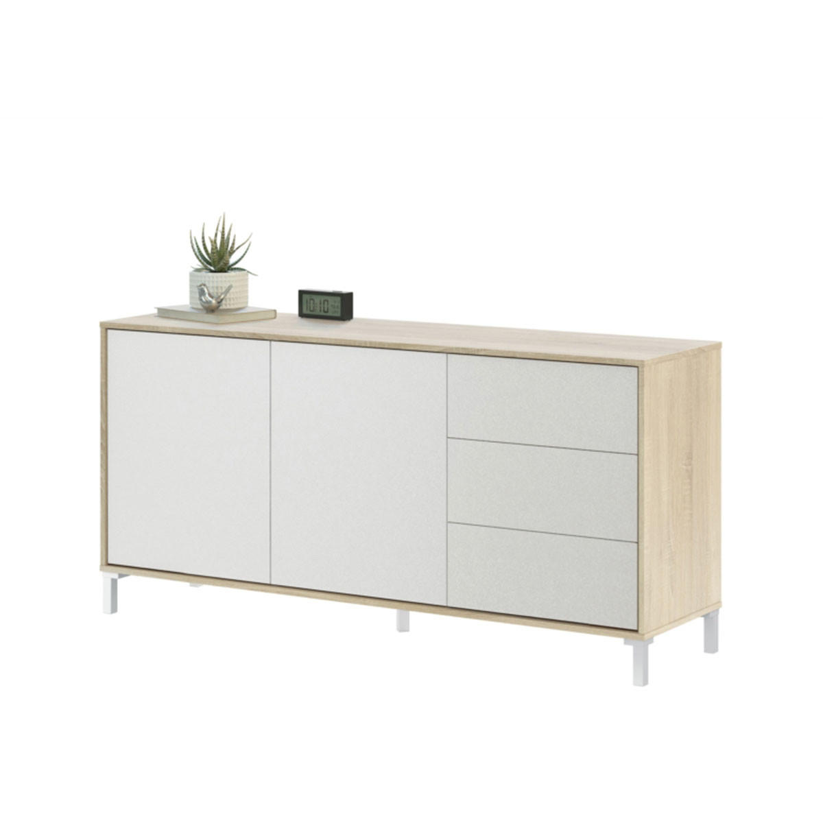 SIDEBOARD mit 2 Türen und 3 Schubladen Brooklyn - L154cm - Weiß, Holzwerkstoff (41/74/154cm) - Calicosy