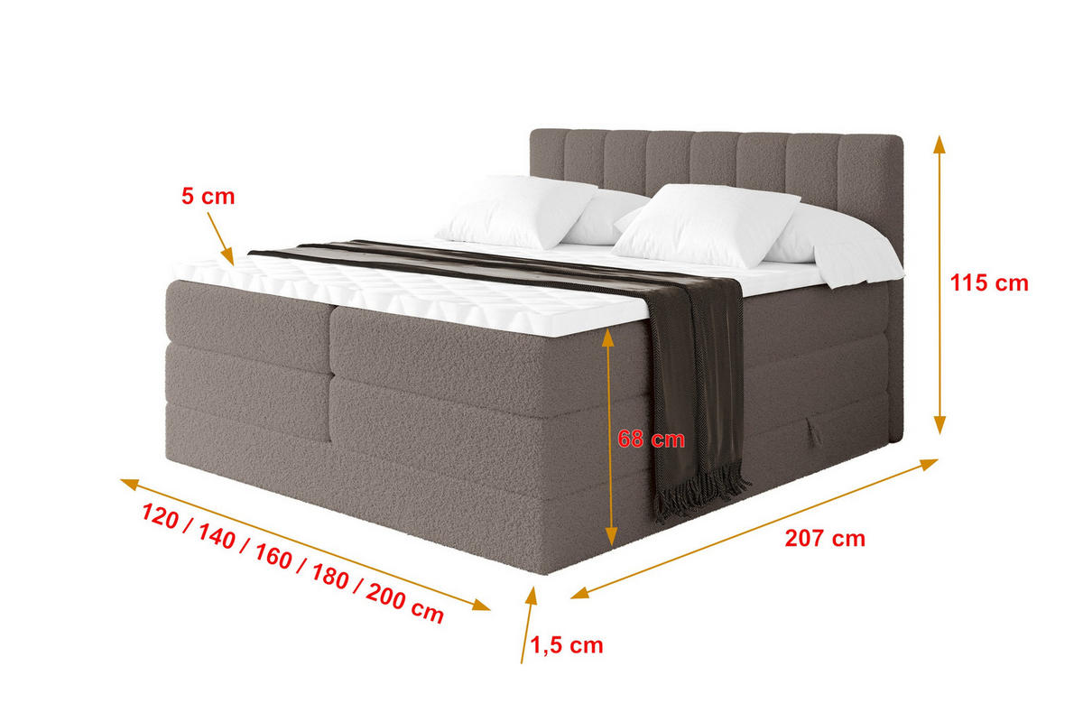 BOXSPRINGOVÁ POSTEL s matrací H3/H4 - OTTA KING - 120x200 cm Hnědá - hnědá, kompozitní dřevo (120/200cm) - ALTDECOR