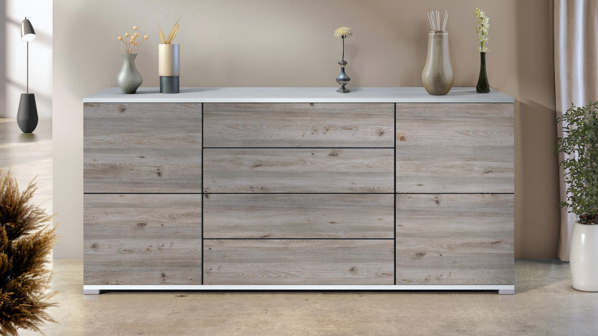 SIDEBOARD Rova Eiche Nordic - Silbereichenfarben, Holzwerkstoff (166.5/75.5/35cm) - Vladon