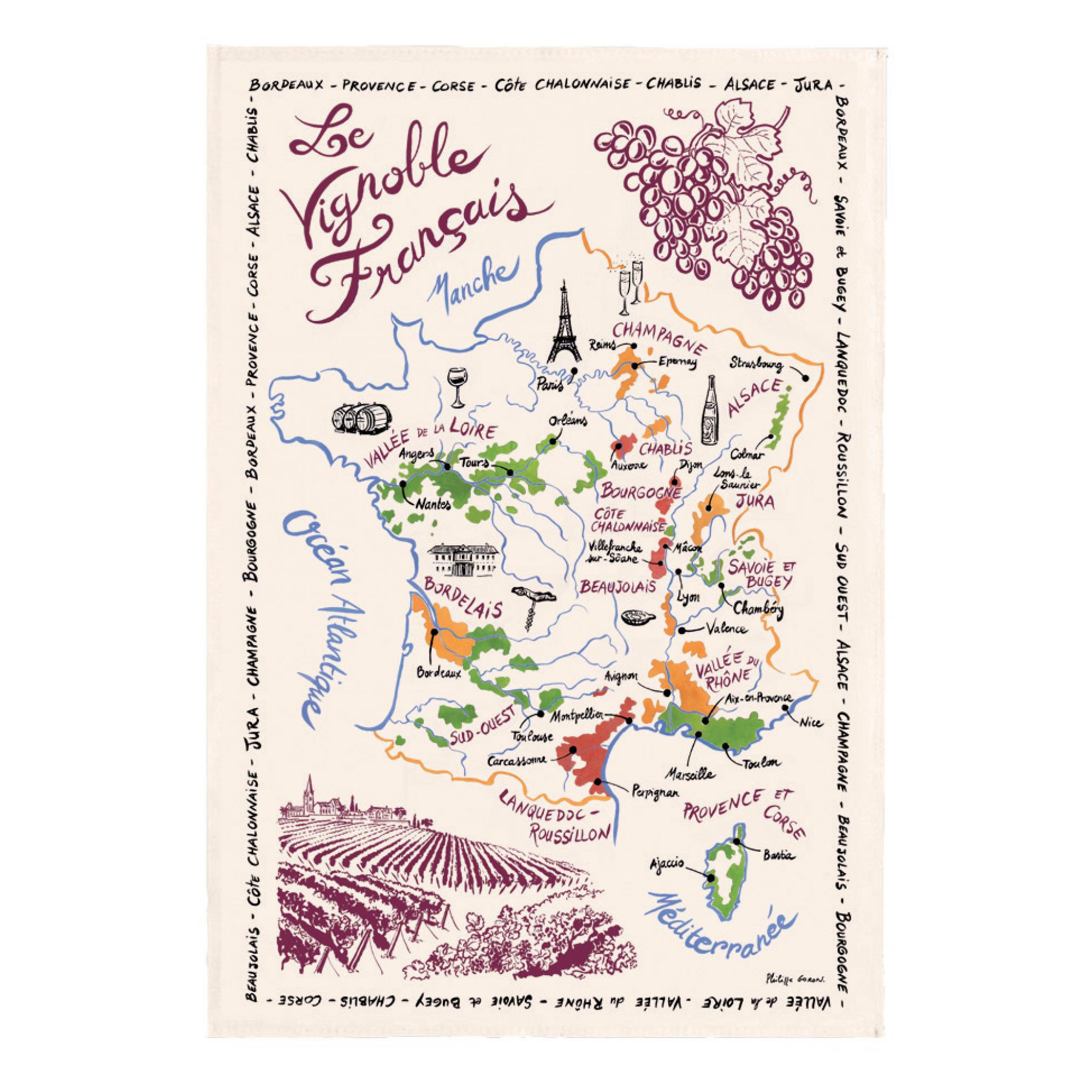 GESCHIRRTUCH La Carte Des Vins de France ekrü 72 x 48 cm - Weiß, Textil (48/72cm) - Winkler